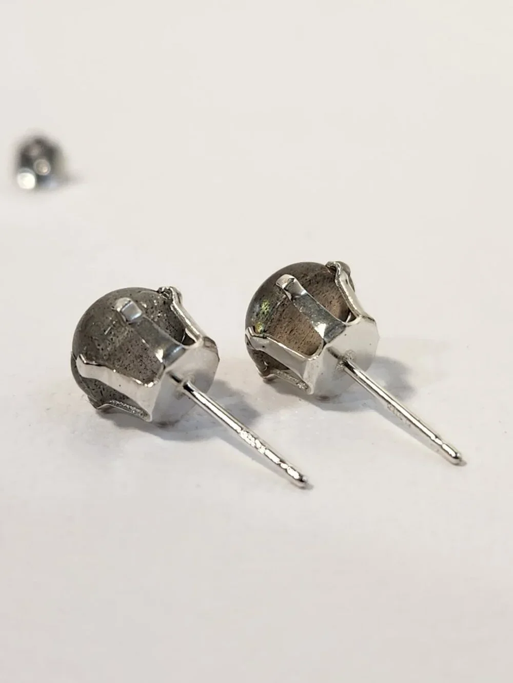 Natural Malagasy Labradorite 9mm Round Stud Earrings 925 Sterling Silver